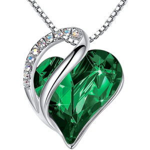 Dark Emerald Green Heart Crystal Pendant with 18" Chain Necklace. May Birthstone Crystal - For Lover's, Girl Friend, Wife, Valentine's Day, Mother's Day, Anniversary Gift - Heart Necklace for Women.