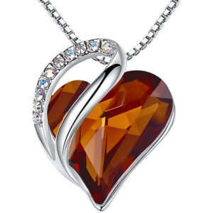 Deep Topaz Brown Heart Crystal Pendant with 18" Chain Necklace. November Birthstone Crystal - For Lover's, Girl Friend, Wife, Valentine's Day, Mother's Day, Anniversary Gift - Heart Necklace for Women.