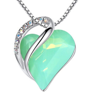 Jade Green Heart Crystal Pendant with 18" Chain Necklace. Good Luck - Jade Gemstone Crystal - For Lover's, Girl Friend, Wife, Valentine's Day, Mother's Day, Anniversary Gift - Heart Necklace for Women.