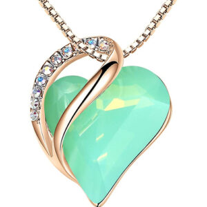 Jade Green Heart Crystal Rose Gold Pendant with 18" Chain Necklace. Good Luck - Jade Gemstone Crystal - For Lover's, Girl Friend, Wife, Valentine's Day, Mother's Day, Anniversary Gift - Heart Necklace for Women.