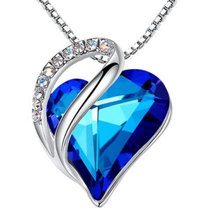 Multi Blue Hues Heart Crystal Pendant with 18" Chain Necklace. September Birthstone Blue Crystal - For Lover's, Girl Friend, Wife, Valentine's Day, Mother's Day, Anniversary Gift - Heart Necklace for Women.