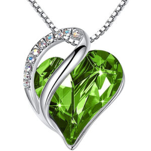 Peridot Light Green Heart Crystal Pendant with 18" Chain Necklace. August Birthstone Crystal - For Lover's, Girl Friend, Wife, Valentine's Day, Mother's Day, Anniversary Gift - Heart Necklace for Women.