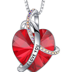 Red Ruby Heart Crystal Pendant with "I Love You" and 18" Chain Necklace. Red Crystal - For Lover's, Girl Friend, Wife, Valentine's Day, Mother's Day, Anniversary Gift - January / July birthstone Heart Necklace for Women.