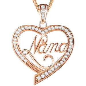 Rose Heart Pendant with Nana Text in Gold. 18" Chain. Grandma / Grandma Mother's Day, Mom's Birthday Day, Grandmother Gift Necklace Jewelry.