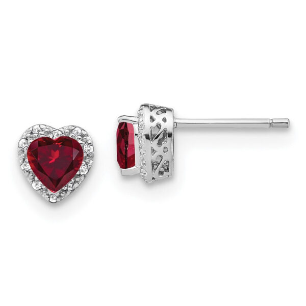 Sterling Silver Created Ruby and Real Diamond Earrings