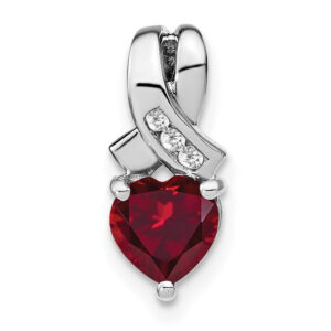 Sterling Silver Created Ruby and Real Diamond Pendant