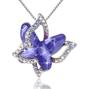 Tanzanite Purple Butterfly Crystal Pendant with 18" Chain Necklace. February Birthstone Crystal - For Lover's, Girl Friend, Wife, Valentine's Day, Mother's Day, Anniversary Gift - Butterflies Necklace for Women.