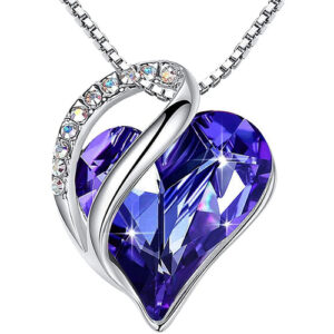 Tanzanite Purple Heart Crystal Pendant with 18" Chain Necklace. February Birthstone Crystal - For Lover's, Girl Friend, Wife, Valentine's Day, Mother's Day, Anniversary Gift - Heart Necklace for Women.