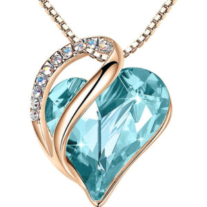 Topaz Light Blue Heart Crystal Rose Gold Pendant with 18" Chain Necklace. December Birthstone. Light Blue Crystal - For Lover's, Girl Friend, Wife, Valentine's Day, Mother's Day, Anniversary Gift - Heart Necklace for Women.
