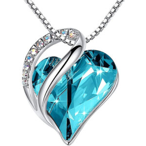Turquoise Blue / Aqua Blue Heart Crystal Pendant with 18" Chain Necklace. December Birthstone Light Sky Blue Crystal - For Lover's, Girl Friend, Wife, Valentine's Day, Mother's Day, Anniversary Gift - Heart Necklace for Women.