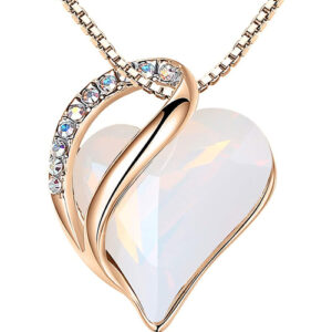 White Opal Heart Crystal - Rose Gold Pendant with 18" Chain Necklace. October Birthstone Crystal - For Lover's, Girl Friend, Wife, Valentine's Day, Mother's Day, Anniversary Gift - Heart Necklace for Women.