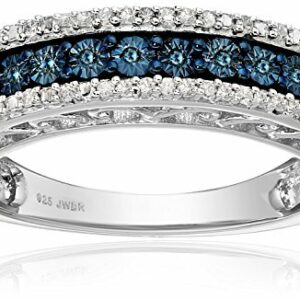 Women's Wedding Rings - 925 Sterling Silver Band with Blue and White Diamond. Wedding / Anniversary / Engagement Ring (1/10 cttw, )