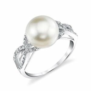 Women's White Pearl Wedding Ring - Genuine Freshwater Cultured Pearl 10-11mm with Looped Cubic Zirconia for Women (AAA)