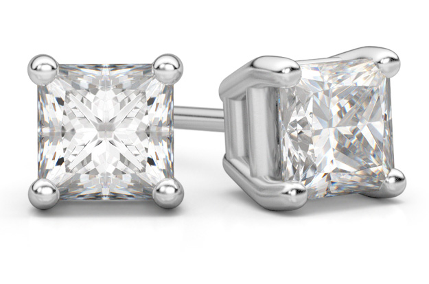 0.20 Carat Princess Cut Diamond Stud Earrings in 14K White Gold