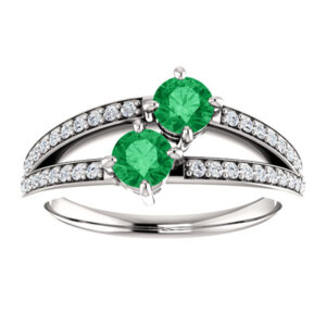 0.50 Carat Emerald "Only Us" 2 Stone Engagement Ring with Diamond Accents in 14K White Gold