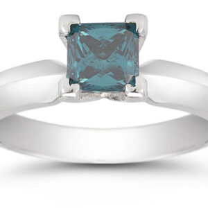 0.50 Carat Princess Cut Blue Diamond Solitaire Ring