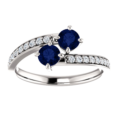 0.50 Carat Sapphire 2 Stone Ring in 14K White Gold