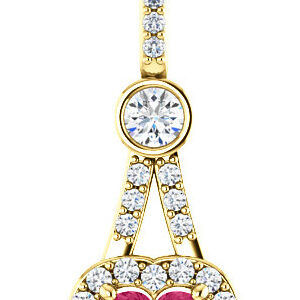 0.53 Carat Diamond Swarovski Pure Pink Topaz Heart Pendant, 14K Gold