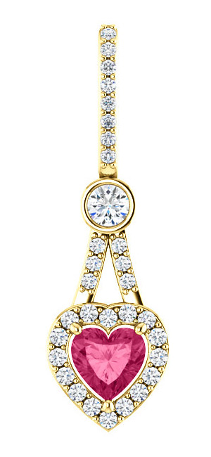 0.53 Carat Diamond Swarovski Pure Pink Topaz Heart Pendant, 14K Gold