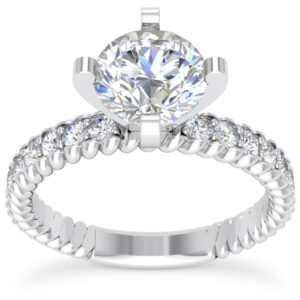 0.87 Carat Diamond Ridged Engagement Ring, 14K White Gold