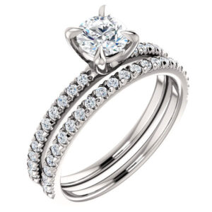 0.92 Carat French-Set Diamond Bridal Wedding and Engagement Ring Set