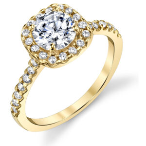 1 1/2 Carat Diamond Halo Engagement Ring, 14K Yellow Gold