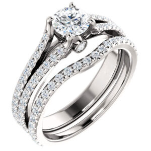 1 1/3 Carat French-Set Dual Diamond Bridal Engagement Wedding Ring Set