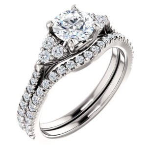 1 1/4 Carat French-Set Diamond Bridal Wedding Engagement Ring Set