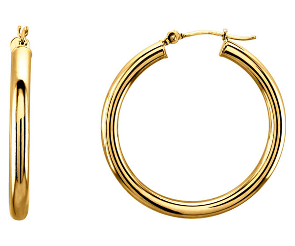 1 3/16" 14K Yellow Gold Hinged Hoop Earrings, 3mm Thick
