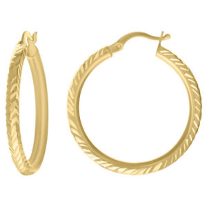 1 3/16 inch diamond-cut design hoop earrings 14k gold