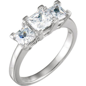 1 3/4 Carat Three-Stone Princess Cut White Sapphire Engagement Ring