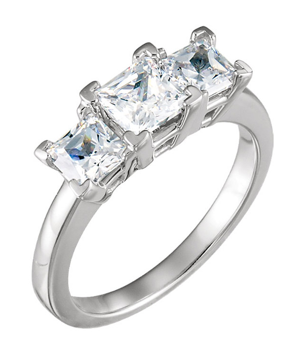 1 3/4 Carat Three-Stone Princess Cut White Sapphire Engagement Ring