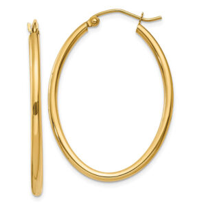1 5/16" plain polished oval hoop earrings 14k gold