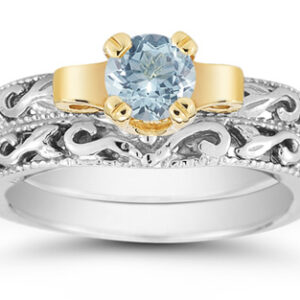 1 Carat Art Deco Aquamarine Bridal Ring Set