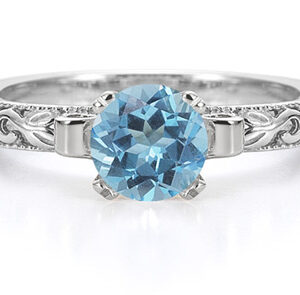 1 Carat Art Deco Blue Topaz Engagement Ring, 14K White Gold