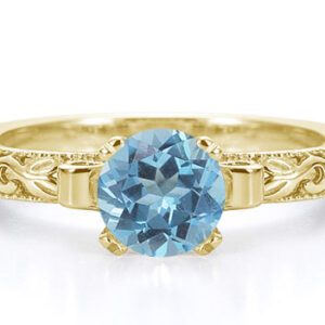 1 Carat Art Deco Blue Topaz Engagement Ring, 14K Yellow Gold