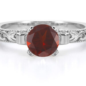 1 Carat Art Deco Garnet Engagement Ring, 14K White Gold