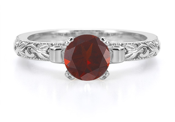 1 Carat Art Deco Garnet Engagement Ring, 14K White Gold