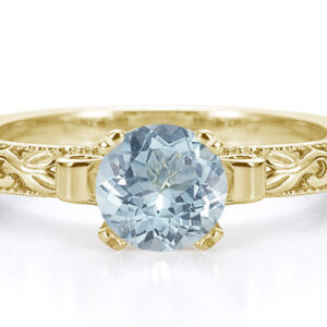 1 Carat Art Deco Light Blue Aquamarine Engagement Ring, 14K Yellow Gold
