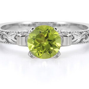 1 Carat Art Deco Peridot Engagement Ring, 14K White Gold
