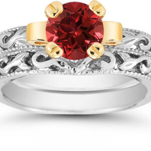 1 Carat Art Deco Ruby Bridal Ring Set