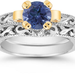1 Carat Art Deco Sapphire Bridal Ring Set