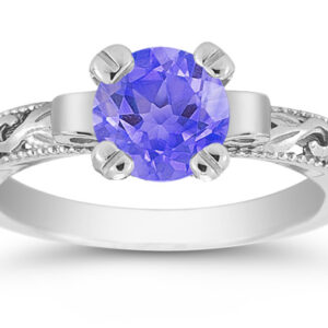 1 Carat Art Deco Tanzanite Engagement Ring, 14K White Gold