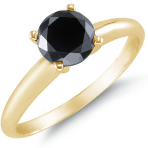 1 Carat Black Diamond Solitaire Ring, 14K Yellow Gold