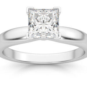 1 Carat Princess Cut Diamond Solitaire Ring, 14K White Gold