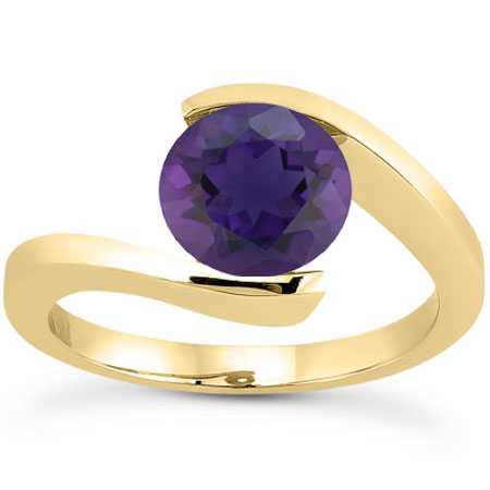 1 Carat Tension-Set Purple Amethyst Ring, 14K Yellow Gold
