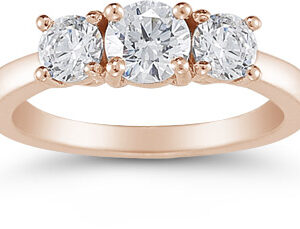 1 Carat Three Stone Diamond Ring, 14K Rose Gold