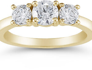 1 Carat Three Stone Diamond Ring, 14K Yellow Gold
