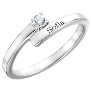 1 Stone Personalized Gemstone Ring with Name, 14K White Gold