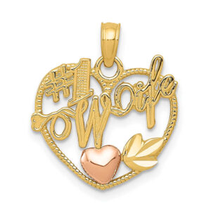 #1 wife heart pendant 14k yellow and rose gold